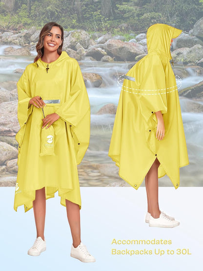 SaphiRose Extra Thick Hooded Rain Poncho Double Layer Waterproof Raincoat Jacket for Men Women Adults
