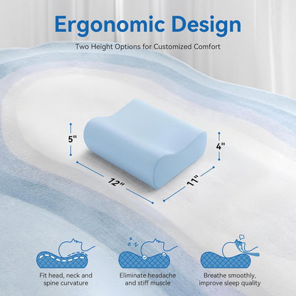 AM AEROMAX Travel Contour Memory Foam Pillow, Cervical Pillow for Neck Pain Relief, Neck Orthopedic Sleeping Pillows for Side, Back and Stomach Sleepers.