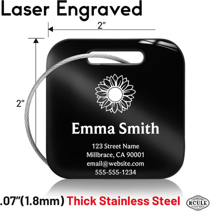 Customized Stainless Steel Luggage Tags: Personalize Your Suitcases, Backpacks, and Bags with Your Text (Black)