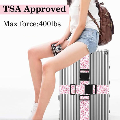 Luggage Straps for Suitcases TSA Approved, Luggage Identifiers for Suitcase, Adjustable Suitcase Strap for Baggage Security with Cute Patten, Travel Necessary Accessories (Peach Blossom)