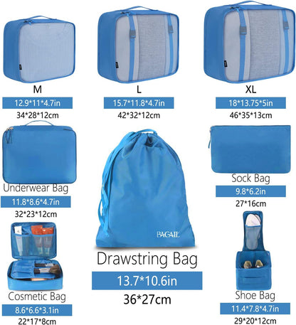 BAGAIL 8 Set Packing Cubes Luggage Packing Organizers for Travel Accessories-Light Blue