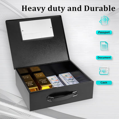 Dalmbox Portable Metal Safe Box with Digital Code Lock,Fire Resistant Storage for Documents, Fireproof Safe Box, Car, Home, Office and Outside, Black Box