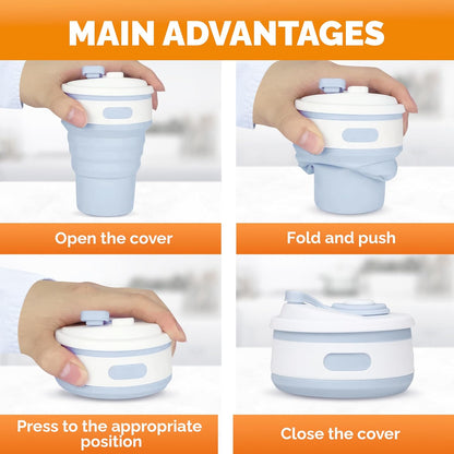 2-Pack Collapsible Coffee Cup Reusable – 12oz Leakproof Travel Coffee Mug, Silicone, Foldable & Portable for Hiking, Camping, Office | Lightweight, Heat-Resistant, Easy to Clean, Outdoor & Travel Cup