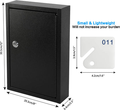 KYODOLED Key Storage Lock Box Wall Mount, Locking 40 Key Cabinet Holder Box with Key Lock, Hooks & Labels, 2.5" D x 8.1" W x 12.1" H