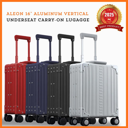 Aleon 16” Aluminum Vertical Underseat Carry-On Luggage - Luxury Business Briefcase with Wheels - Hardshell Suitcase for Airplane Travel (Platinum)