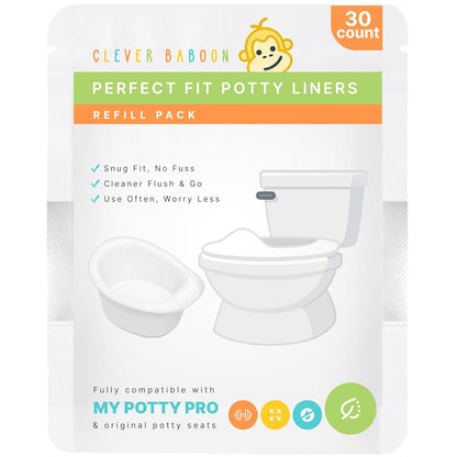 Potty Liners Compatible with Summer Infant My Potty Pro - 30 Count - Strong, Leak-Proof, Baby-Safe, Perfect Fit - Clever Baboon