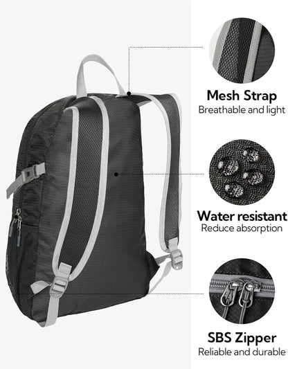 WATERFLY Small Lightweight Packable Backpack: 20l Ultra Light Foldable Travel Hiking Camping Daypack Day Pack for Man Woman