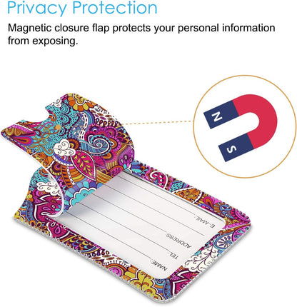 Fintie Luggage Tags, Privacy Cover ID Label with Stainless Steel Loop and Address Card for Travel Bag Suitcase, Peacock Flower (2 Piece)