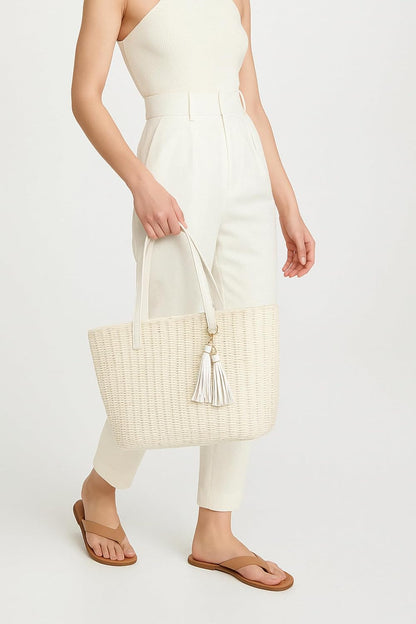 YXILEE Straw Bags For Women | M Size Travel Straw Totes Bag Woven Summer Handmade Shoulder Bag Handbag