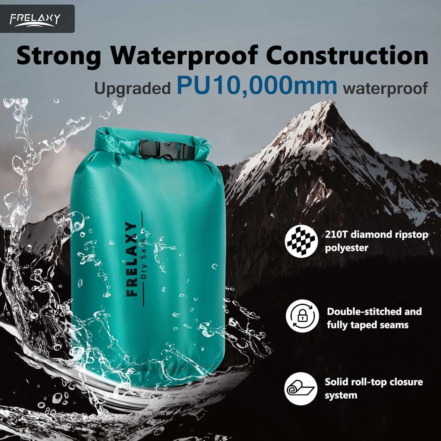 Frelaxy Waterproof Dry Bag 2 Pack/3 Pack, Lightweight Portable Dry Bags, 5L & 15L & 25L Durable Dry Sack Set Keep Gear Dry for Hiking, Camping, Boating, Backpacking, Kayaking (2 Pack - Turquoise)