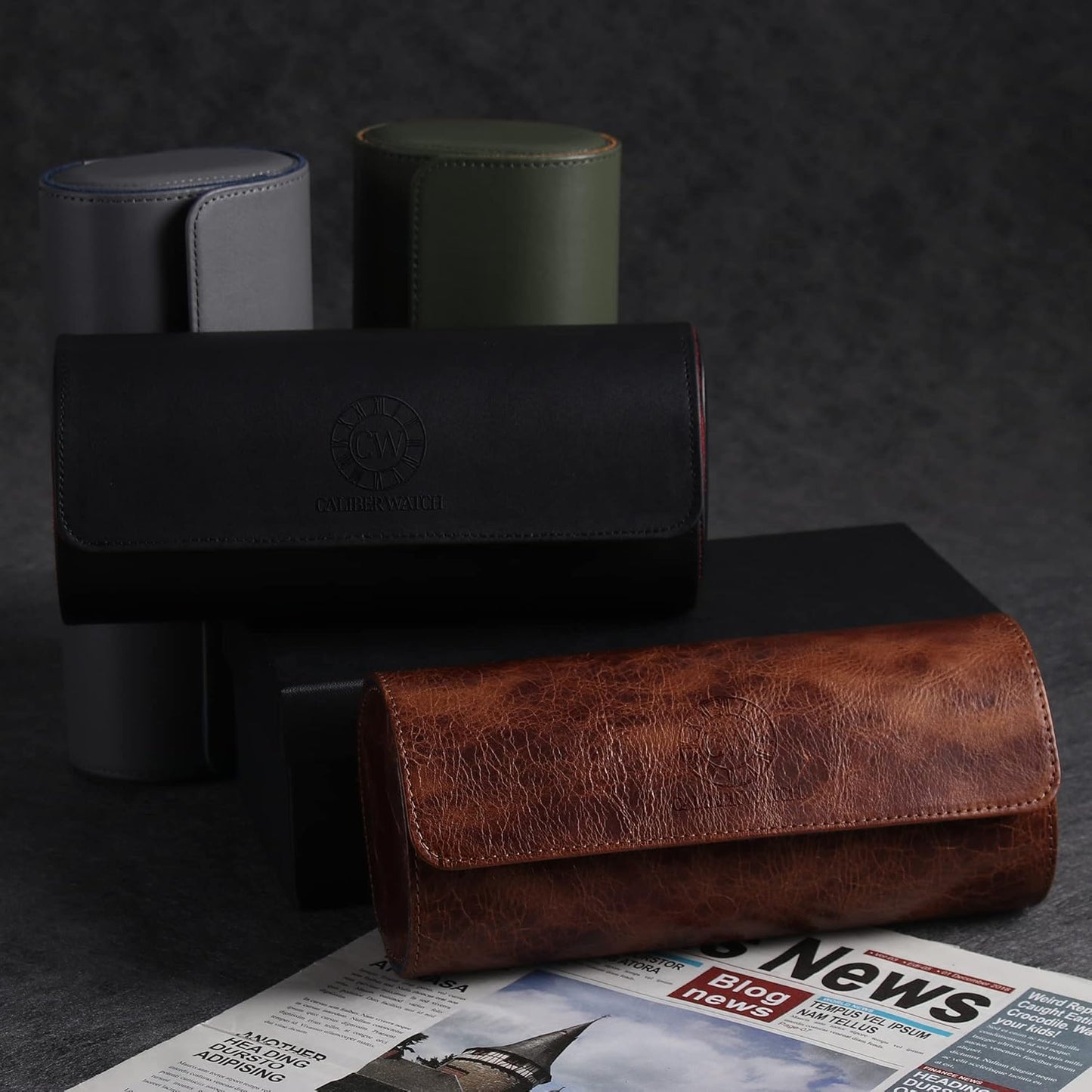 Genuine Napa Leather Watch Roll Travel Case for 3 Watches - Travel Watch Rolls and Leather Watch Display Cases with Velvet Interior - Watch Storage Organizer Men's