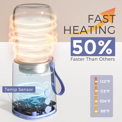 Portable Bottle Warmer Travel Baby Bottle Warmer for Breastmilk On The Go Travel Bottle Warmer Leak-Proof 2 Modes Fast Heating Three 3800mAH Battery Capacity to Meet Your All-Day Needs