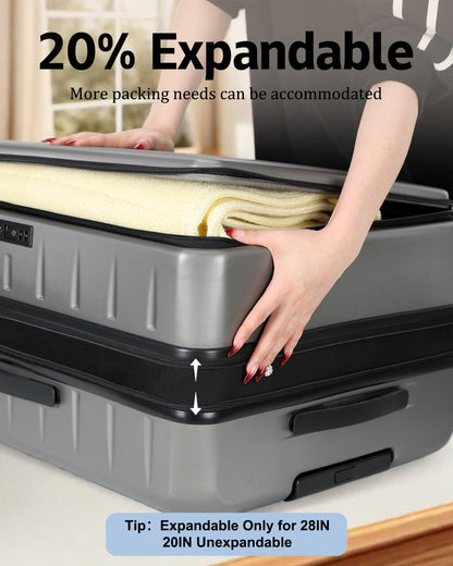 Luggage Sets 2 Pieces, 20 Inch Carry On Luggage and Expandable 28 Inch Checked Luggage with Spinner Wheels, Lightweight ABS+PC Hard Shell Suitcase with Front Opening, TSA Lock (Gray, 20/28)