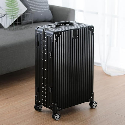 Metal All Aluminum Carry-on Luggage TSA Customs Lock Zipperless Silent Rotary Wheel Business Suitcase Aluminum Frame Set (black, 26 '')