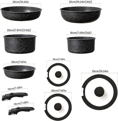 Pots and Pans Set, Nonstick Detachable Handle Cookware Set, Induction Kitchen Cookware Set with Removable Handle, Healthy Non Stick Cookware, Dishwasher ＆ Oven Safe, PFOA Free
