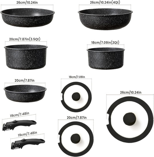Pots and Pans Set, Nonstick Detachable Handle Cookware Set, Induction Kitchen Cookware Set with Removable Handle, Healthy Non Stick Cookware, Dishwasher ＆ Oven Safe, PFOA Free