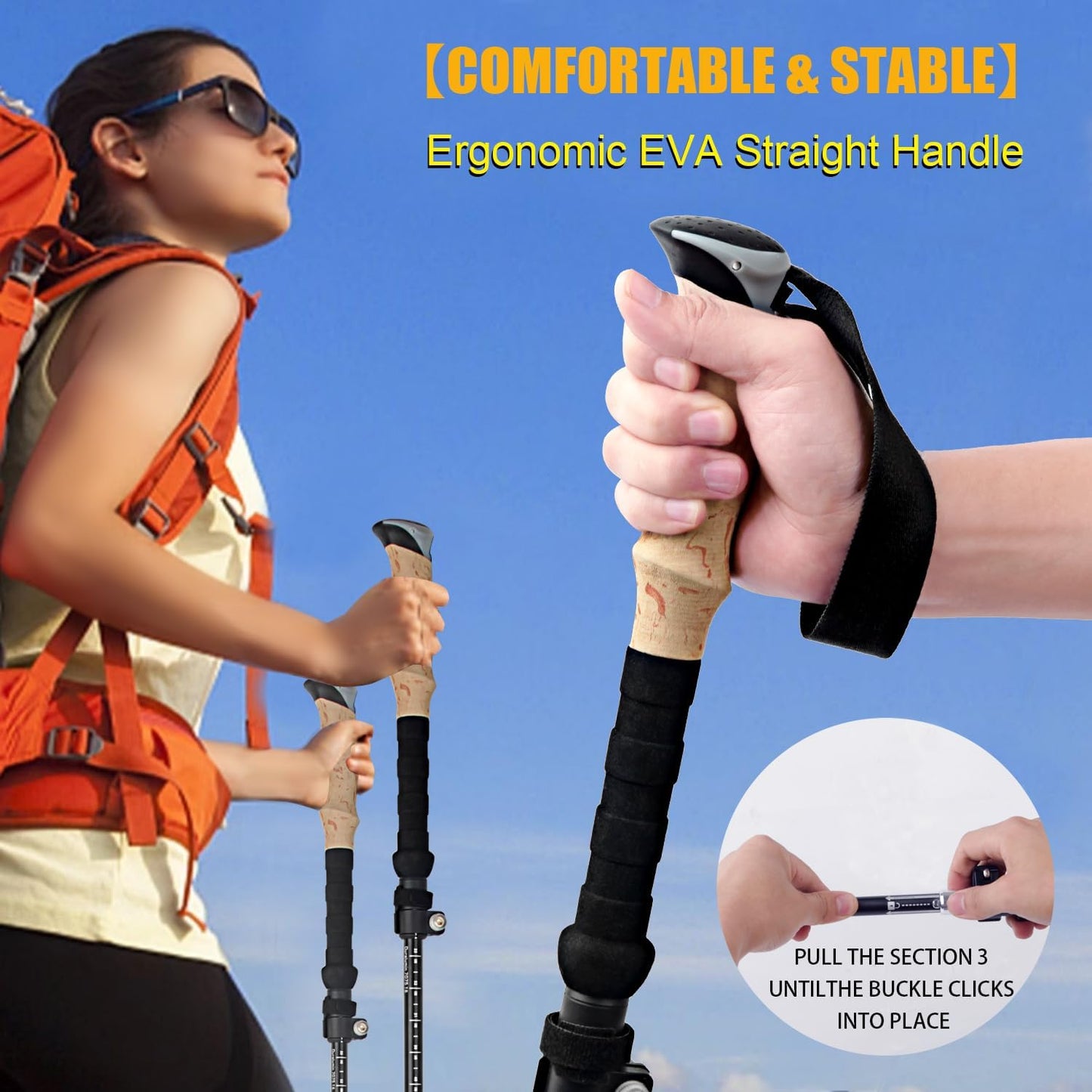 Trekking Poles Aviation Grade Aluminum Alloy-Strong Lightweight Collapsible Walking Sticks for Hiking Poles for Women, Men,Seniors in The 4 Season,All-Terrain,2pc Per Set