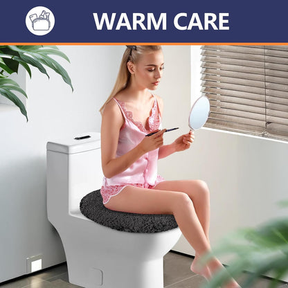Microfiber Elongated Toilet Seat Cover 19.5"x 15" Machine Washable Solid Toilet Lid Cover Adjustable Rubber Backing Fits Most 18-19.5" L x 14-16" W Elongated Toilet Seat