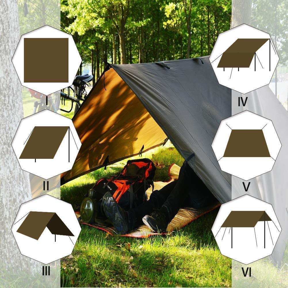 KALINCO Waterproof Camping Tarp Tent Hammock Rain Fly, 13X13FT, Mutifunctional Tent Footprint Lightweight Tarp for Camping, Hiking and Survival Shelter