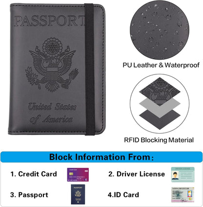 Melsbrinna Premium Leather Passport Holder Covers Case, Waterproof Rfid Blocking Travel Wallet Passport Holder with Pen Holder, Cute Passport Book for Women/Men