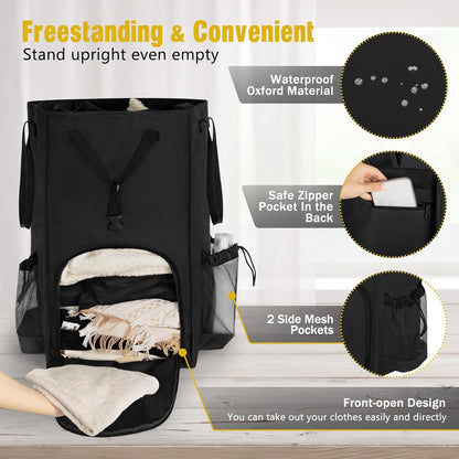 Laundry Bag Backpack Extra Large, 110L Laundry Backpack Heavy Duty with Shoulder Straps, Collapsible and Mesh Pocket Dorm Laundry Basket Hamper Bag for College, Travel, Laundromat, Apartment Black