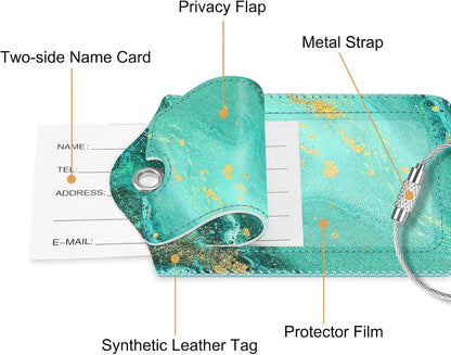 Fintie Luggage Tags, Privacy Cover ID Label with Stainless Steel Loop and Address Card for Travel Bag Suitcase, Aqua Wave (2 Piece)