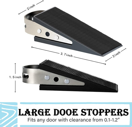 Shackcom Rubber Door Stopper Wedge, 6 Pack Black Heavy Duty Door Stop Suitable for All Floor Types, with Stainless Steel Hangers for Easy Storage, Prevents Unwanted Slams and Bumps