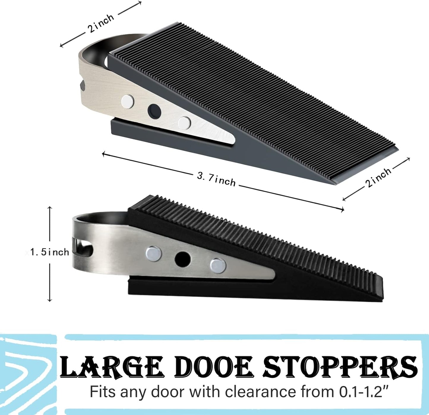 Shackcom Door Stopper, 2 Pack Black Heavy Duty Wedge That Holds Doors Firmly and Doesn’t Budge, Made of Rubber and Stainless Steel, Works on All Floor Surfaces, with Hanger which Easy to Storage
