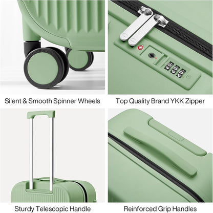 mixi 26 Inch Large Checked Luggage PC Hardshell Suitcases with Wheels for Travel Woman Men, Avocado Green