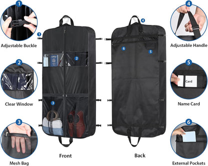 Zilink 48 Inch Garment Bags for Travel Heavy Duty Travel Suit Bag for Men Women with Buckles & Shoulder Strap Garment Bags for Hanging Clothes, Black