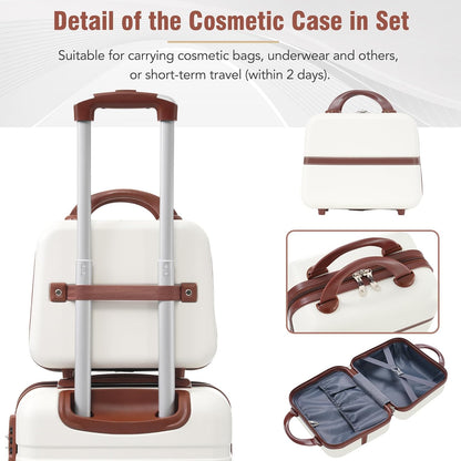 Merax Luggage Set 3 Piece Suitcase Set with Cosmetic Case Expandable Spinner Wheels Vintage Luggage Sets(White,20"+24"+28")