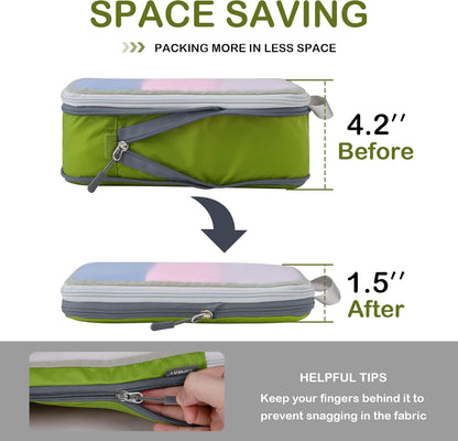 Cipway Mesh Compression Packing Cubes, Ultralight See Through Luggage Organizer Bags, Travel Essentials for Carry on Suitcase（3 Pcs,Green）