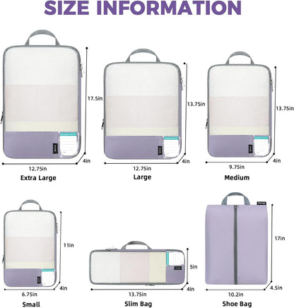 BAGAIL 6 Set/4 Set Lightweight Compression Packing Cubes for Travel, Anti-Tearing Expandable Organizer Bags for Suitcase