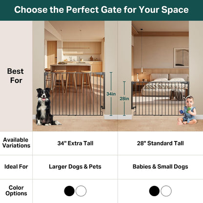 Cumbor 34" Extra Tall No Bottom Bar Baby Gate for Stairs, Wall Mounted Dog Gate Indoor for Larger Pets, Expandable 31.6-48" Safety Gate for Doorways, Wide Walk Thru Door for Easy Access (Black)