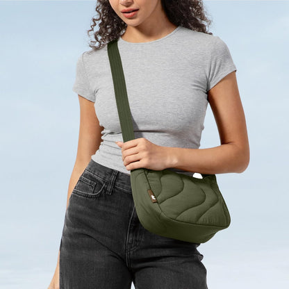 tomtoc 3.5L Puffer Sling Crossbody Bag for Women Trendy, Nylon Quilted Crescent Shoulder Bag Purses for Cellphone and Daily Essentials, Puffy Travel Hobo Handbag with Adjustable Strap & Inner Pockets