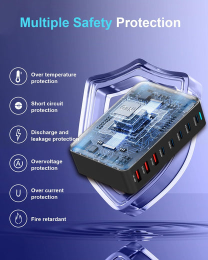 440W Fast USB C GAN Charger Block 8 Port Charging Station HUB Brick Dual PD PPS 100W Wall Charger Compatible with MacBook Pro/Air/All, iPad, iPhone 17/16/15/14/Pro Max, Android Devices etc