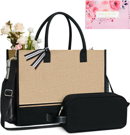 TOPDesign Personalized Initial Canvas Tote Bag, for Wedding, Birthday, Beach, Perfect Gifts for Women, Mom, Teachers, Friends
