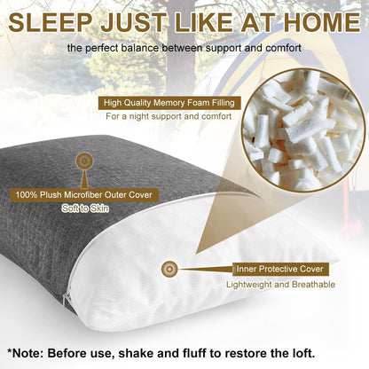 Ivellow Travel Pillow Compressible Camping Pillow for Sleeping Shredded Memory Foam Pillow Compact Firm Supportive for Adults Kids Outdoor Backpacking Hiking Essential Gear