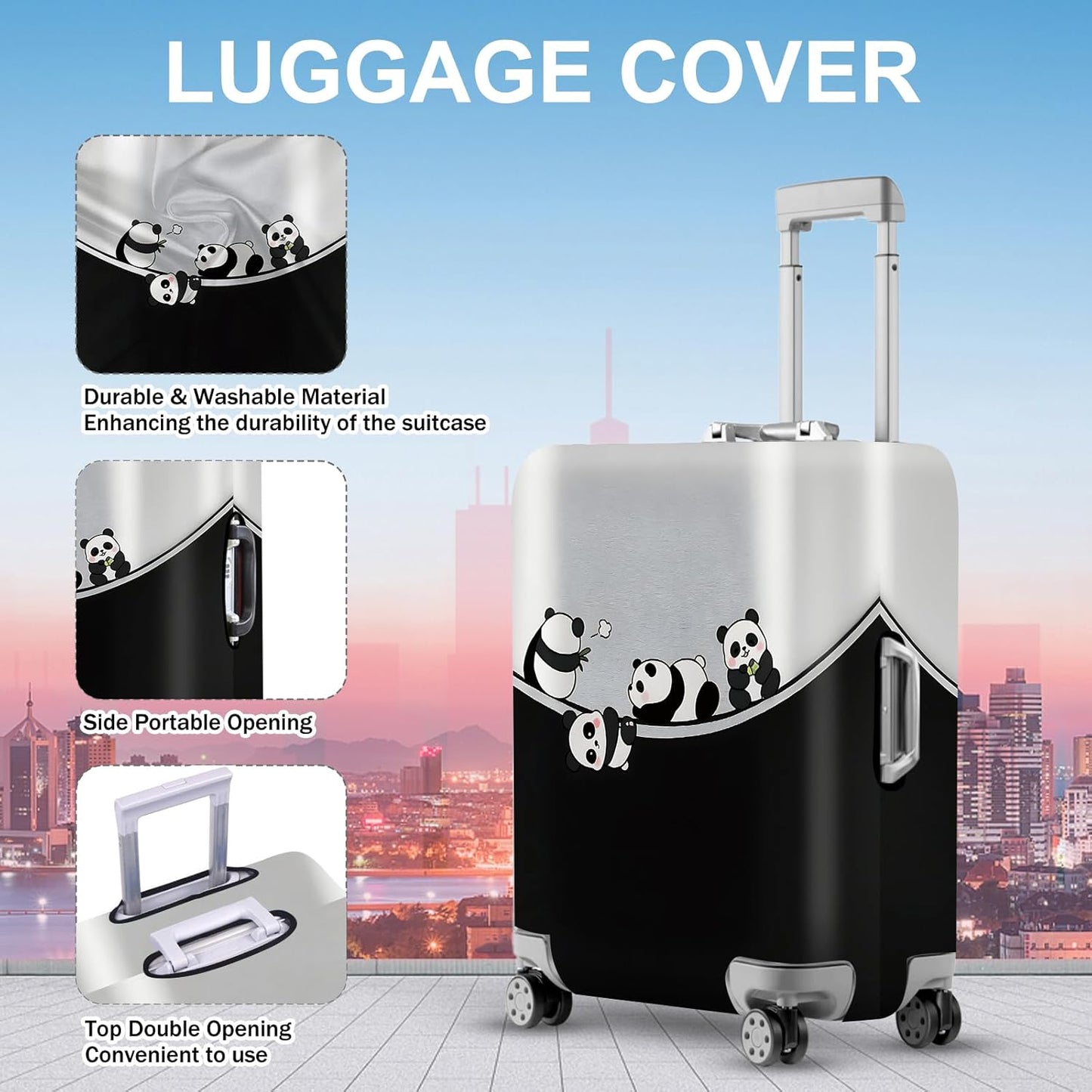 ANNA QUEEN Panda Family Luggage Cover, Cute Panda Design Suitcase Protector, Stretchable Washable Travel Sleeve for 20-22 Inch Luggage