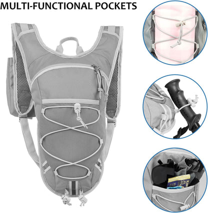 Lightweight Hydration Backpack 2L Water Bladder Pack for Running, Cycling, Hiking – Anti-Theft Water Backpack with Phone Holder, Trekking Pole Holder & Reflective Strips for Men & Women