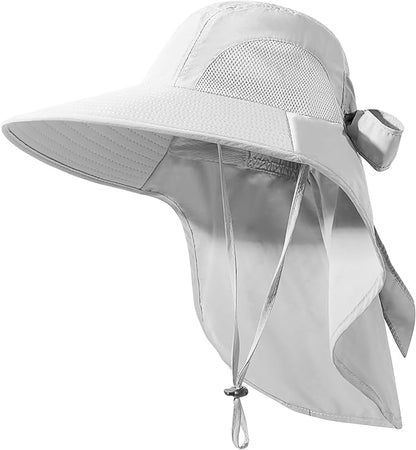 Womens Sun Hat UV Protection, Foldable Waterproof Wide Brim Bucket Hats with Neck Flap for Summer Beach Fishing Hiking