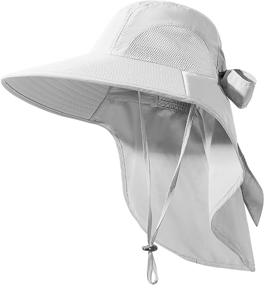 Womens Sun Hat UV Protection, Foldable Waterproof Wide Brim Bucket Hats with Neck Flap for Summer Beach Fishing Hiking