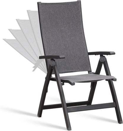 Folding Chair, Indoor & Outdoor Balcony, Patio Porch, Garden Lawn, Pool, for Comfortable Black Foldable Chairs, Portable Cozy Recliner, Metal Frame, Heavy Duty Durable