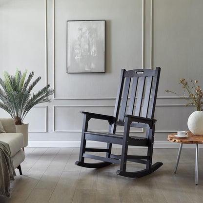 Psilvam Oversized Outdoor Rocking Chair, with 21" Wide Seat and 32" Tall Backrest, Pre-Assembled with Most Components for Effortless Installation (Carbon Black)