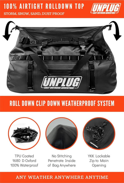 UNPLUG Ultimate Adventure Bag -1680D Heavy Duty Waterproof Travel Duffel Bags for Camping, Motorcycle Dry Bag, Waterproof Bags for Boating, Waterproof Duffle Backpack,Tactical Duffle Bag