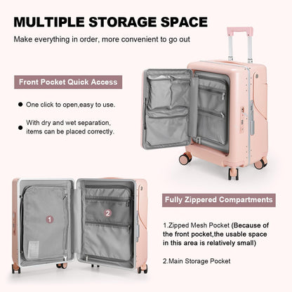 Ride On Luggage with Foldable Seat for Kids&Adults with Seat Belt,Hardshell Ride On Suitcase with Front Pocket,Lockable 4-Spinner Wheels,USB Port,TSA Lock,20 inch,Pink