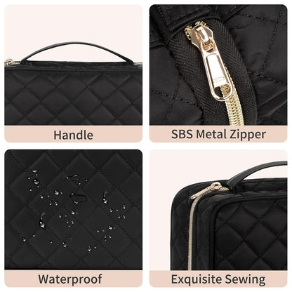 CUBETASTIC Hanging Travel Toiletry Bag, Makeup Bag for Women Girls, 3 Comparment Small Travel Bag Rhombus Quilted Cosmetic Organizer Case Portable Skincare Pouch with Handle