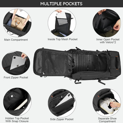 86L 30” Folding Duffle Backpack with 2 Wheels,Travel Bag with Separate Shoe Compartment,Black