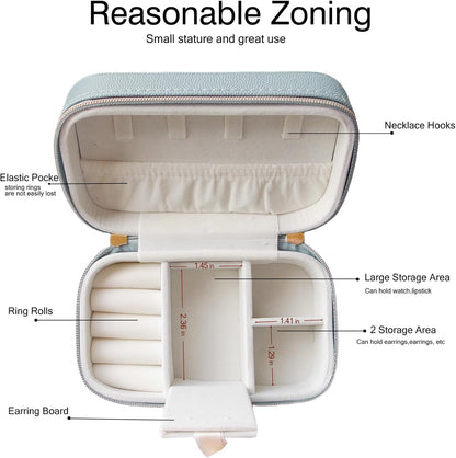 Travel Jewelry Case Bulk Of 4 For Women Weekend Trips, Gold Zip, PU Leather Compact Jewelry Organizer For Earring Bracelets Blue Travel Jewelry Box Set 4 Perfect For Small Bridesmaid Jewelry Box Gift