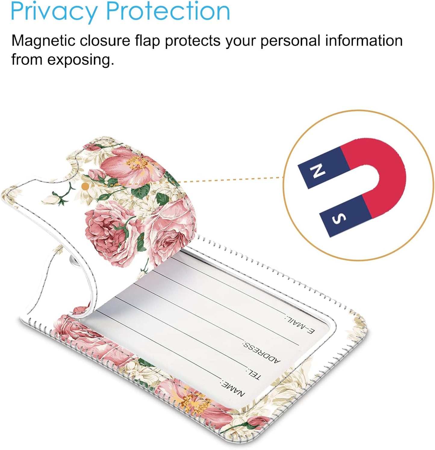 Fintie Luggage Tags, Privacy Cover ID Label with Stainless Steel Loop and Address Card for Travel Bag Suitcase, Flower Festival (2 Piece)